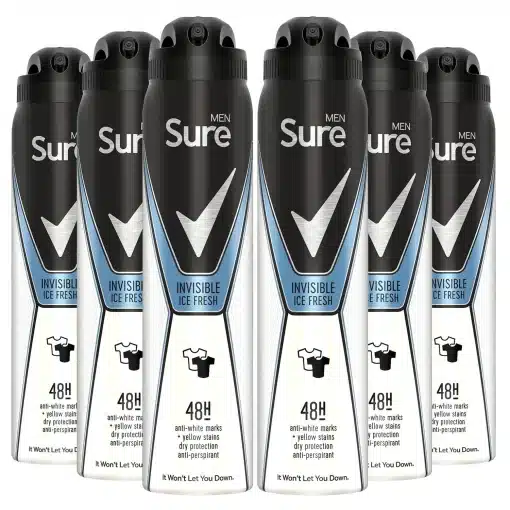 Sure Men Invisible Ice Fresh Anti-Perspirant Deodorant Spray – 250ml | 48H Sweat & Odor Protection