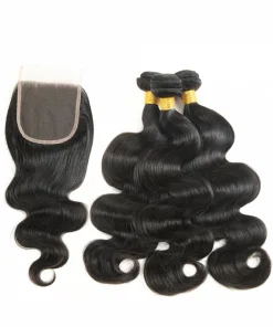100% Remy Human Hair 3 Bundles with 4x4 Lace Closure – Body Wave