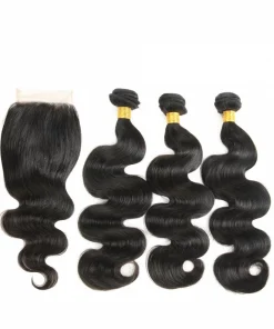 100% Remy Human Hair 3 Bundles with 4x4 Lace Closure – Body Wave