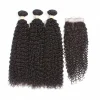 100% Remy Human Hair 3 Bundles with 4x4 Lace Closure – Kinky Curly, Natural Color