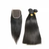 100% Remy Human Hair 3 Bundles with 4x4 Lace Closure – Silky Straight, Natural Color