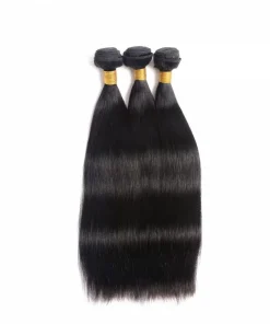 100% Remy Human Hair 3 Bundles with 4x4 Lace Closure – Silky Straight, Natural Color