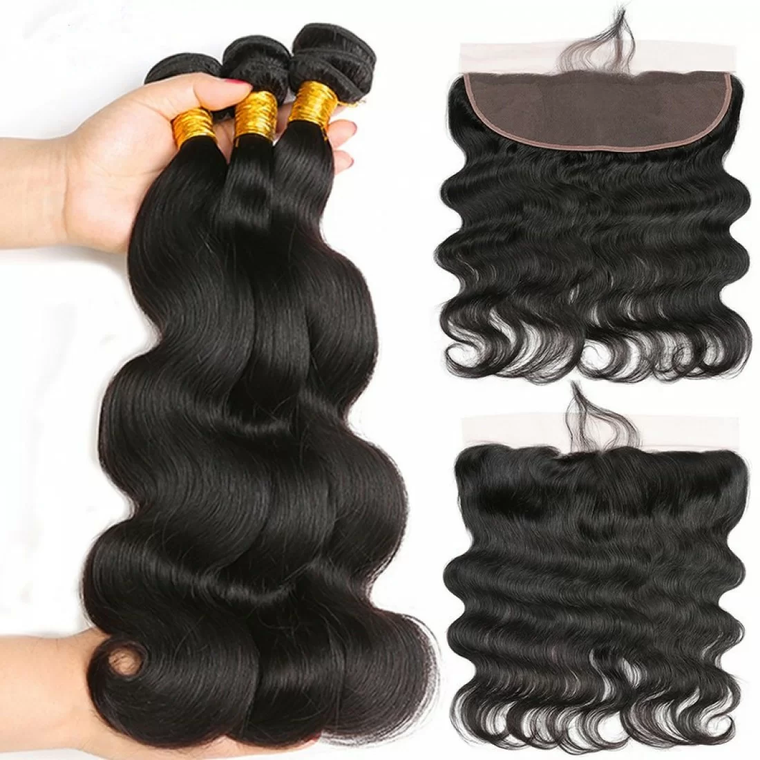 100% Remy Human Hair 3 Bundles with Lace Frontal – Body Wave, Natural Color