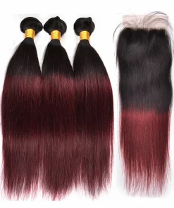 3 Bundles Brazilian Hair Weave with Closure Ombre