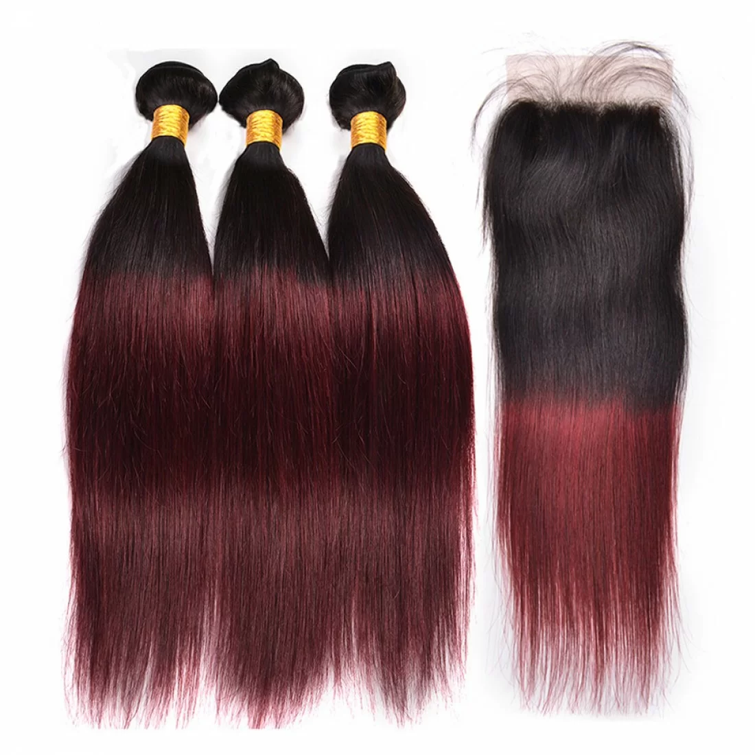 3 Bundles Brazilian Hair Weave with Closure Ombre
