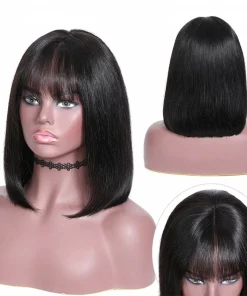 Bob Wigs with Bangs Brazilian Remy Straight Hair