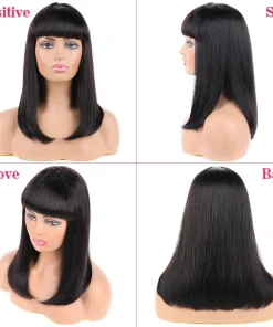 Bob Wigs with Bangs Brazilian Virgin Straight Human Hair
