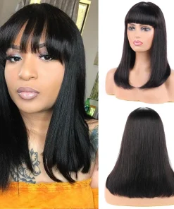 Bob Wigs with Bangs Brazilian Virgin Straight Human Hair