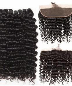 Brazilian Virgin Hair Deep Wave 3 Bundles With Frontal