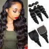 100% Remy Human Hair 3 Bundles with 4x4 Lace Closure – Loose Wave
